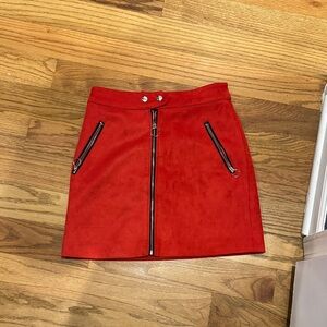 Red suede Zippered Women's Skirt